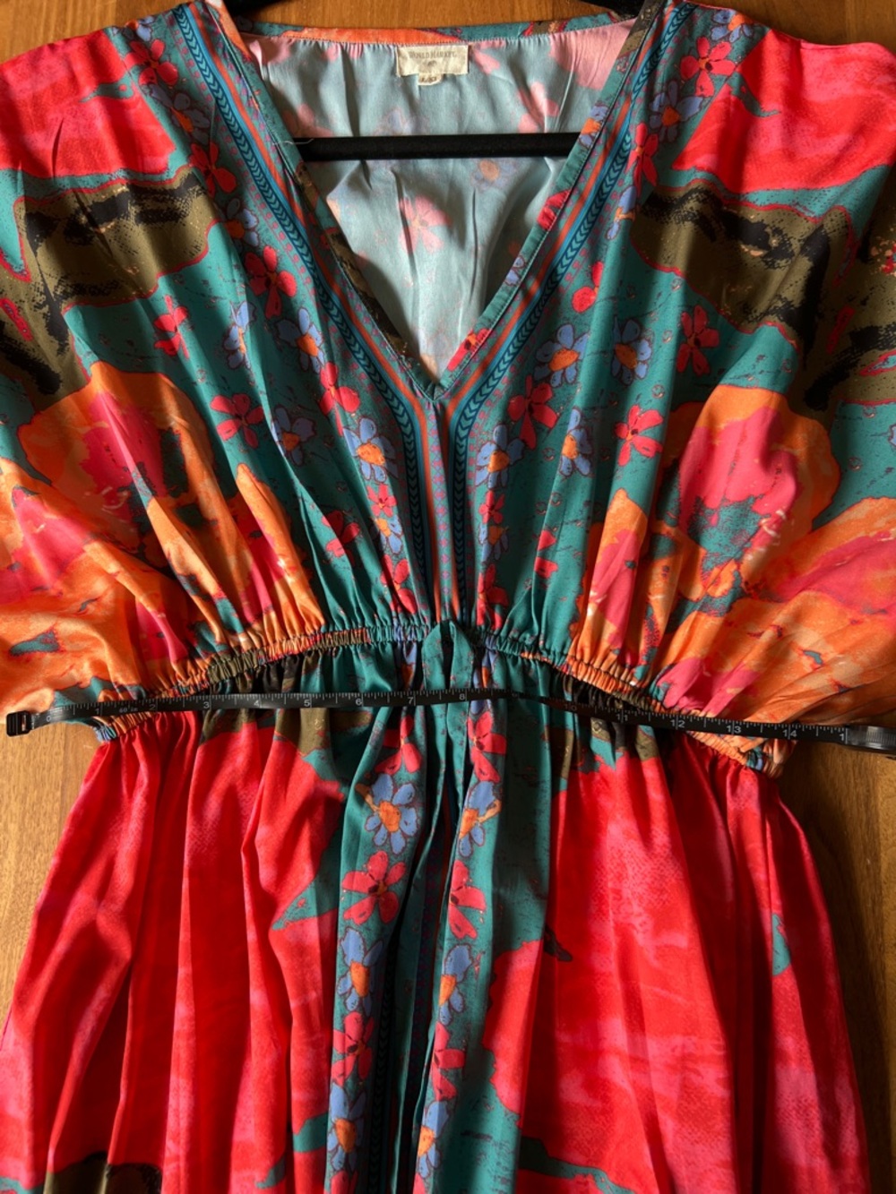 Cost Plus World Market Teal and Coral Floral V-Neck Maxi Dress - Picture 6 of 7